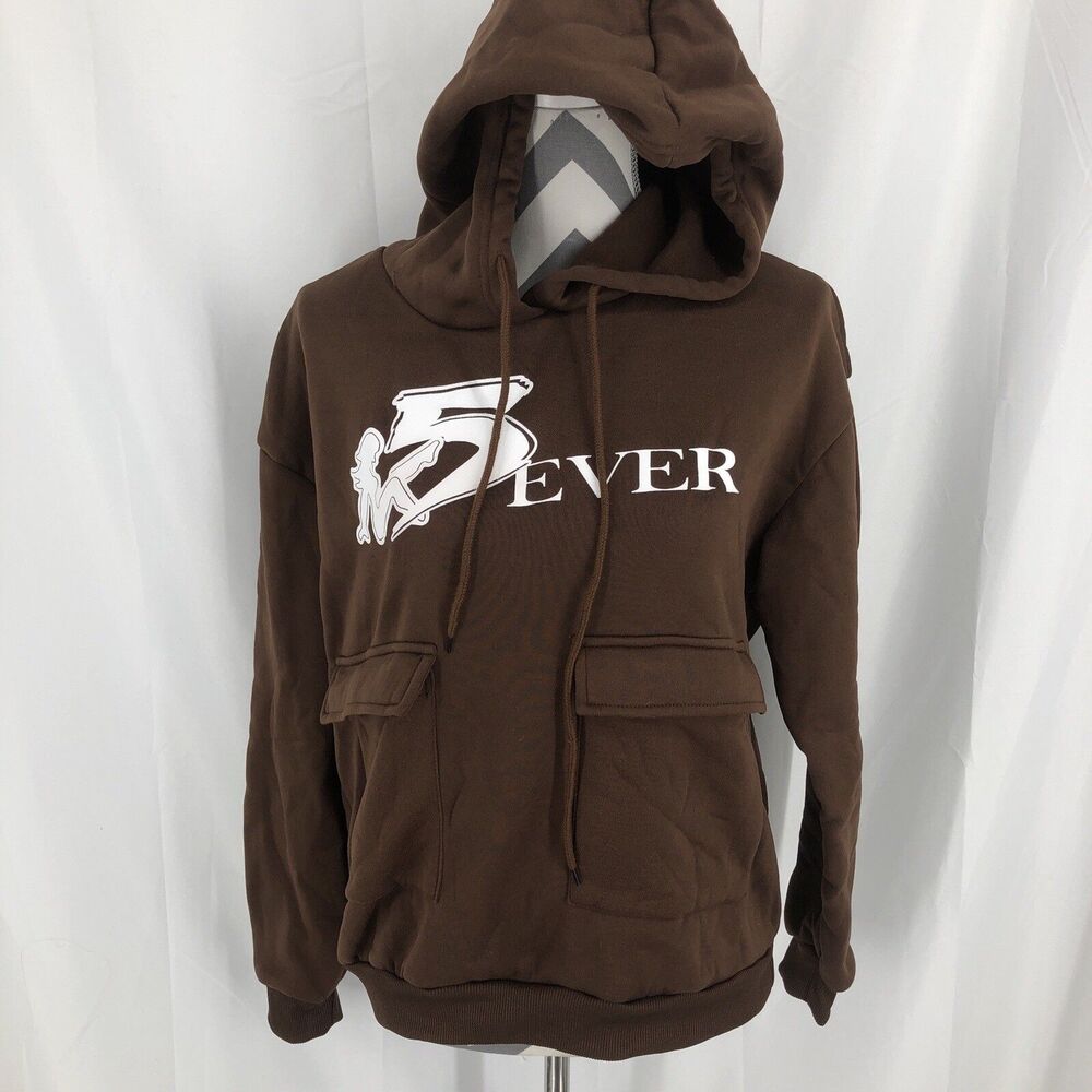 SHEIN Womens Hooded Drawstring Sweatshirt & Sweatpants Set Brown-medium